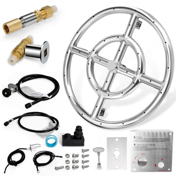 12 Inch Fire Pit Burner Ring Kits, DIY Propane Gas Firepit Insert Round Burner with Igniter Kits and Propane Hose