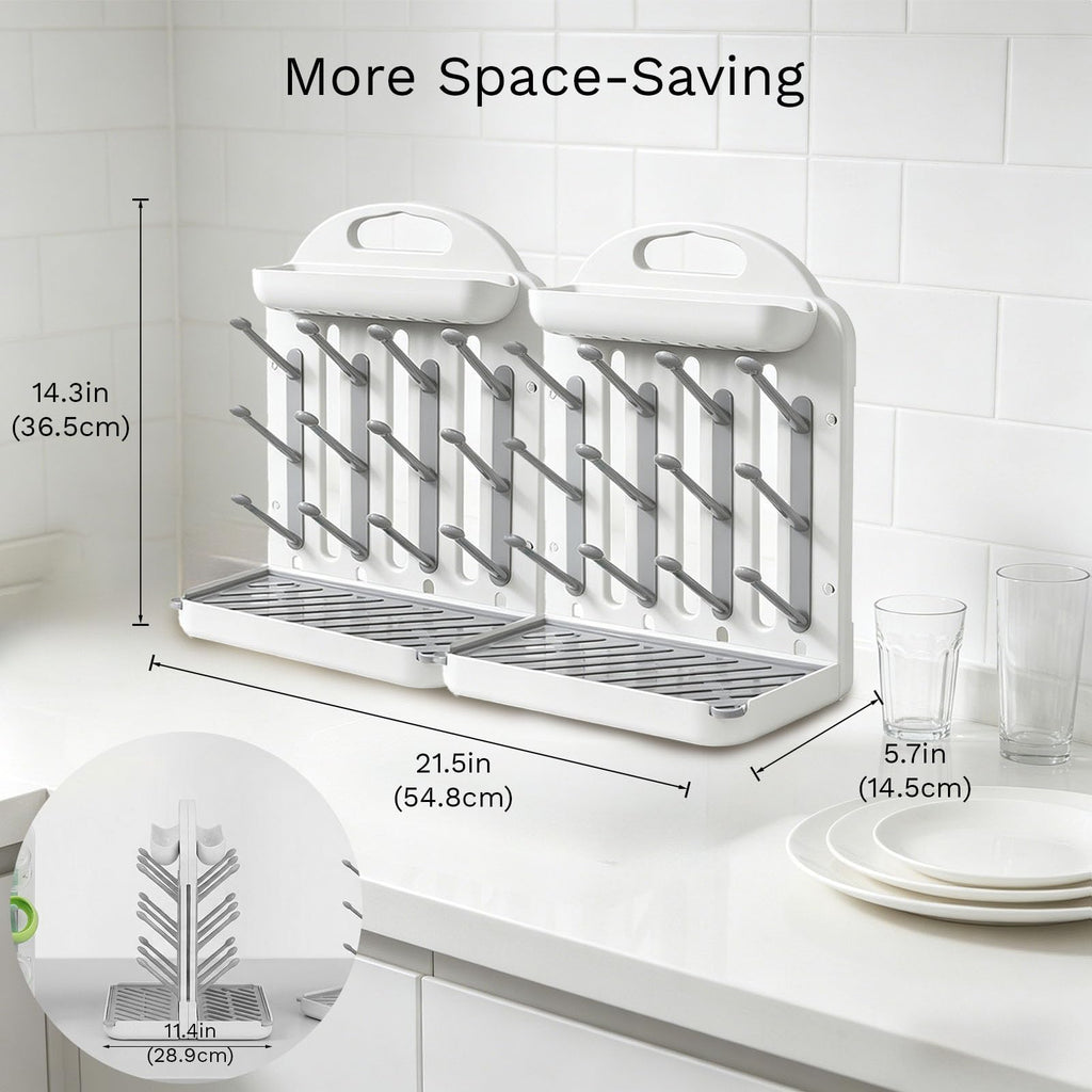 Baby Bottle Drying Rack 2 Pack, 24-Hook Modular Vertical Bottle Drying Rack for Baby Bottles, Pump Parts and