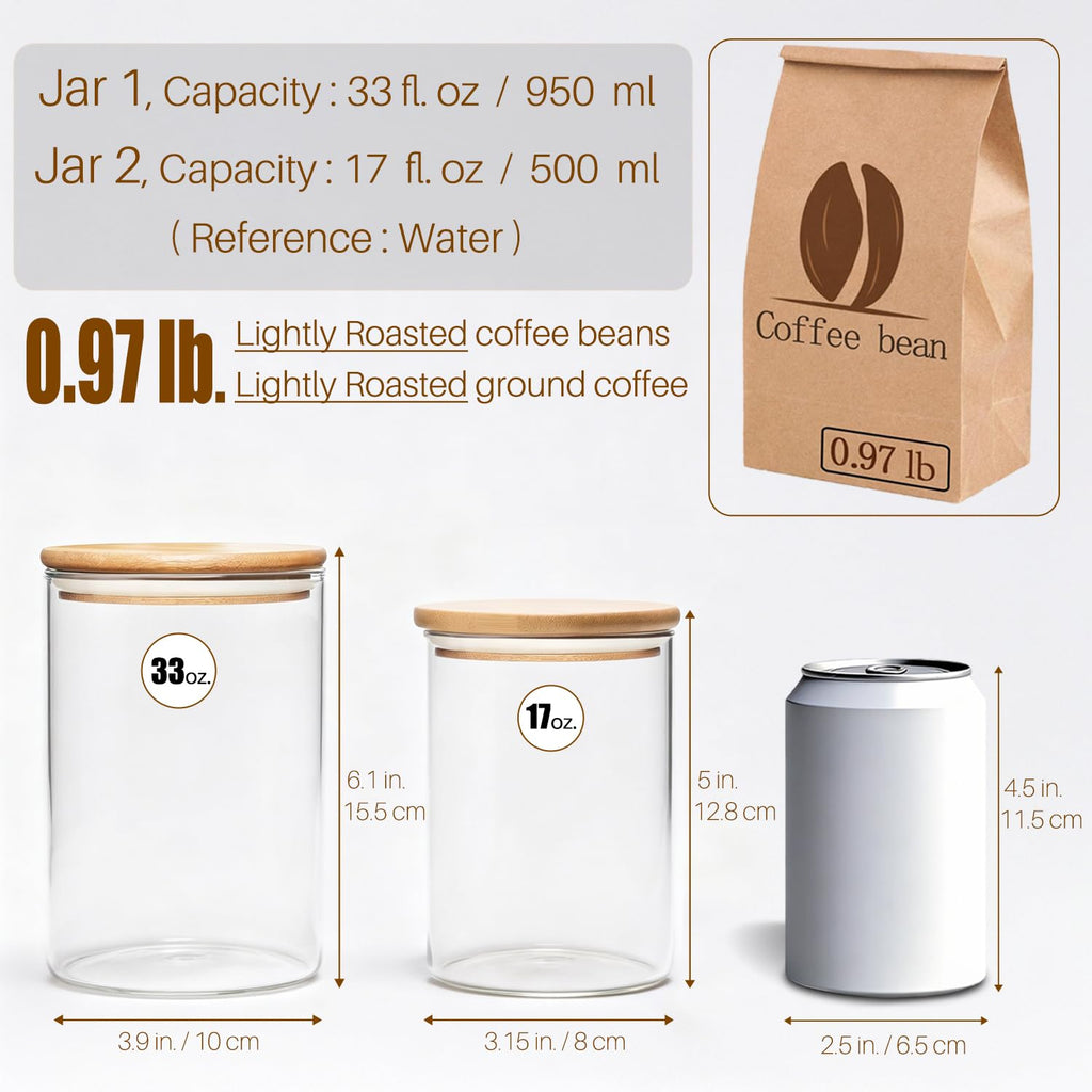 Glass Food Storage Jars with Airtight Lids, Clear Glass Jar with Bamboo Lid, Airtight Food Canister for Tea, Candy