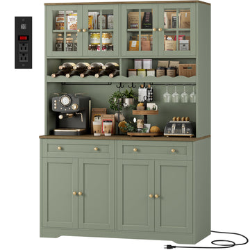 75"H Kitchen Pantry Storage Cabinet, Kitchen Hutch Cabinet, Green