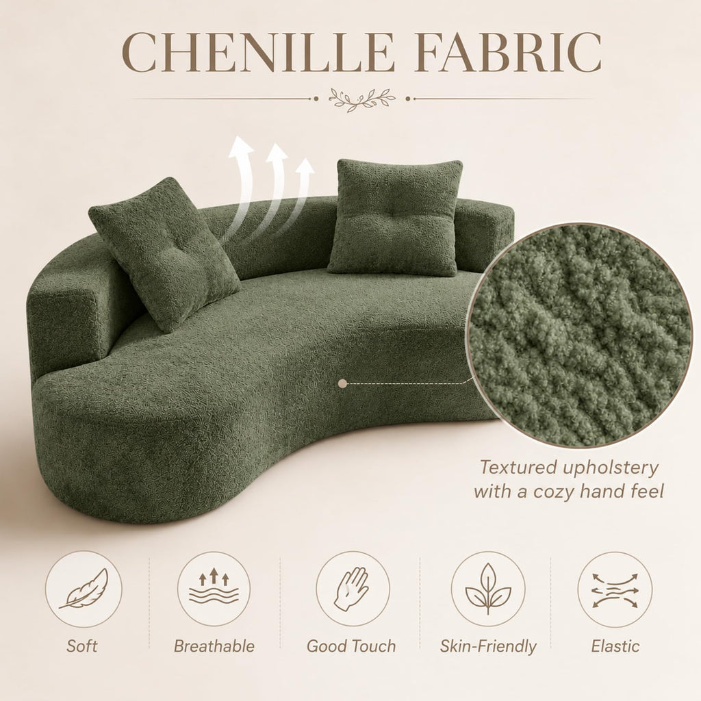 Luxury 80" Curved Loveseat, Chenille Curved Couch with 2 Big Pillows & Extra Wide Armrests, Comfy Upholstered