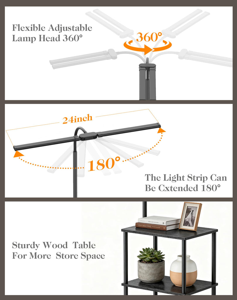 LED Floor Lamp with Table, 18W Bright Reading Floor Lamp, Narrow Side Table with Dual Head Goose-Neck, Adjustable