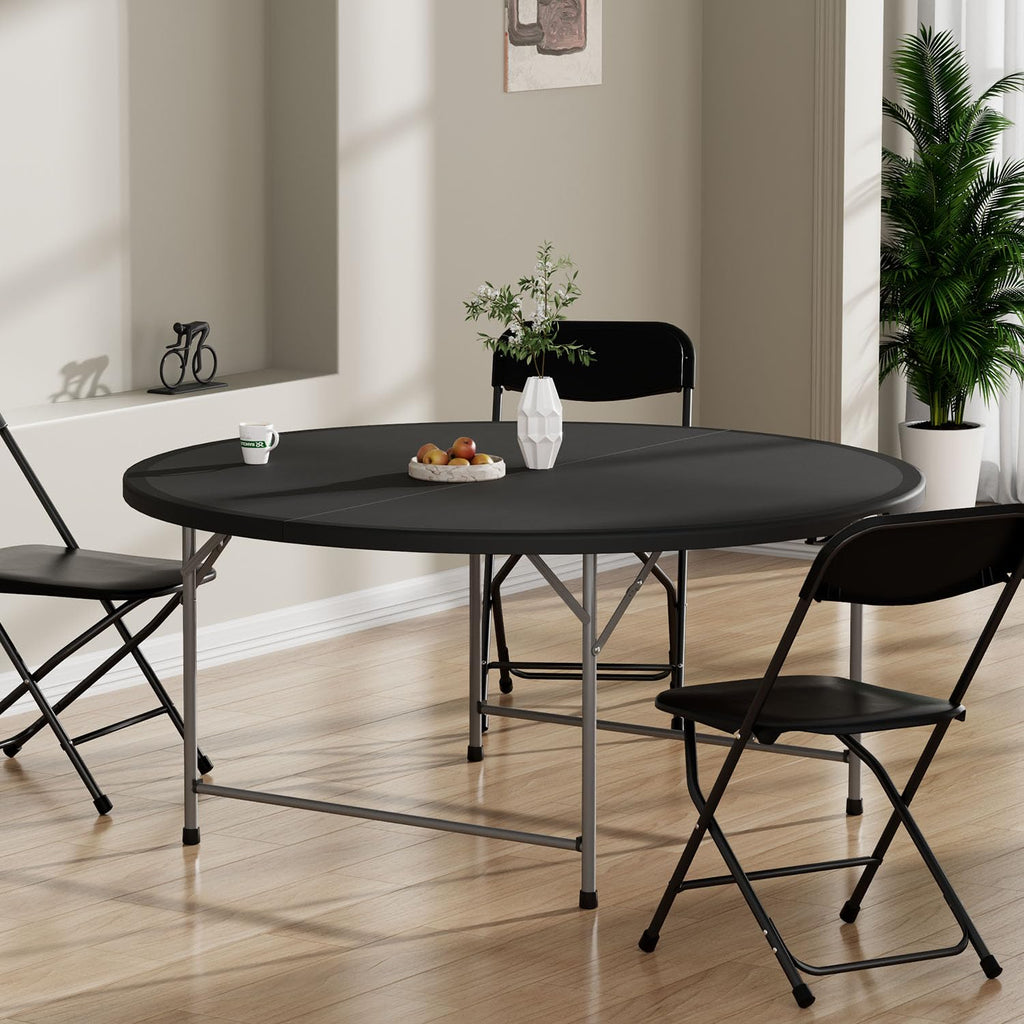 5.5ft Round Folding Table with Carry Handle, 66 Inch, Black
