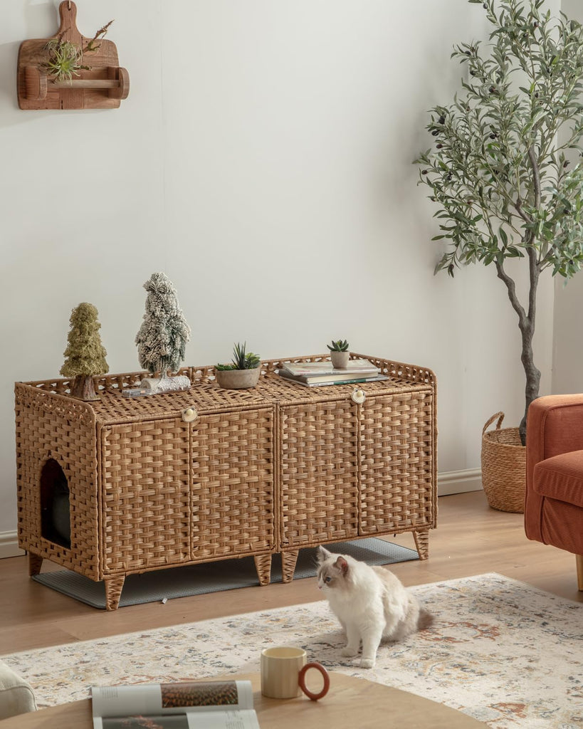 Cat Litter Box Enclosure for 2 Cats, Hidden Litter Box, Natural