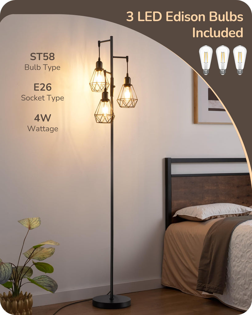 70IN Farmhouse Floor Lamps, Black Dimmable