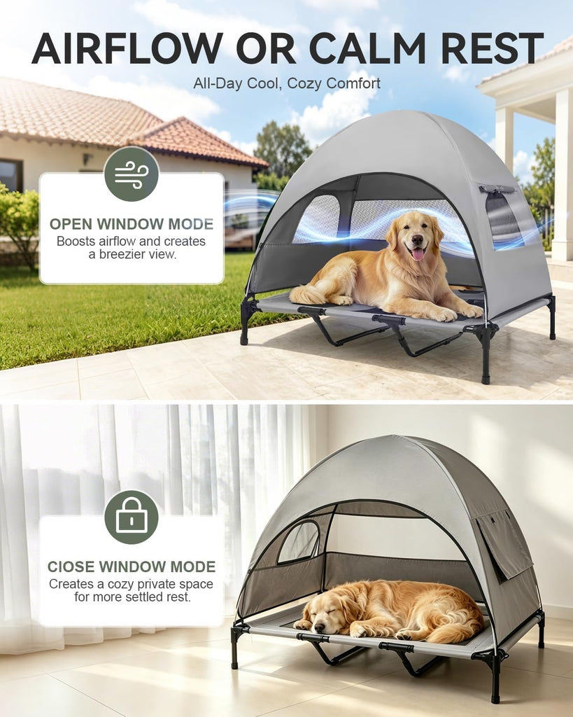 2-in-1 Elevated Dog Bed with Removable Canopy, (Large, 49x32x43in).