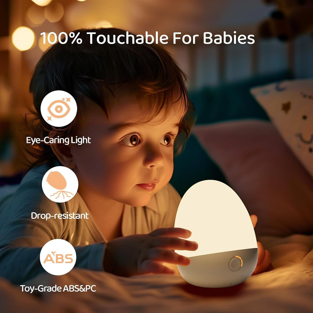 Touch Egg Night Light for Baby Nursery, Rechargeable Portable Kids Nightlight Lamp with 1-6H Feeding Timer, 3 Color