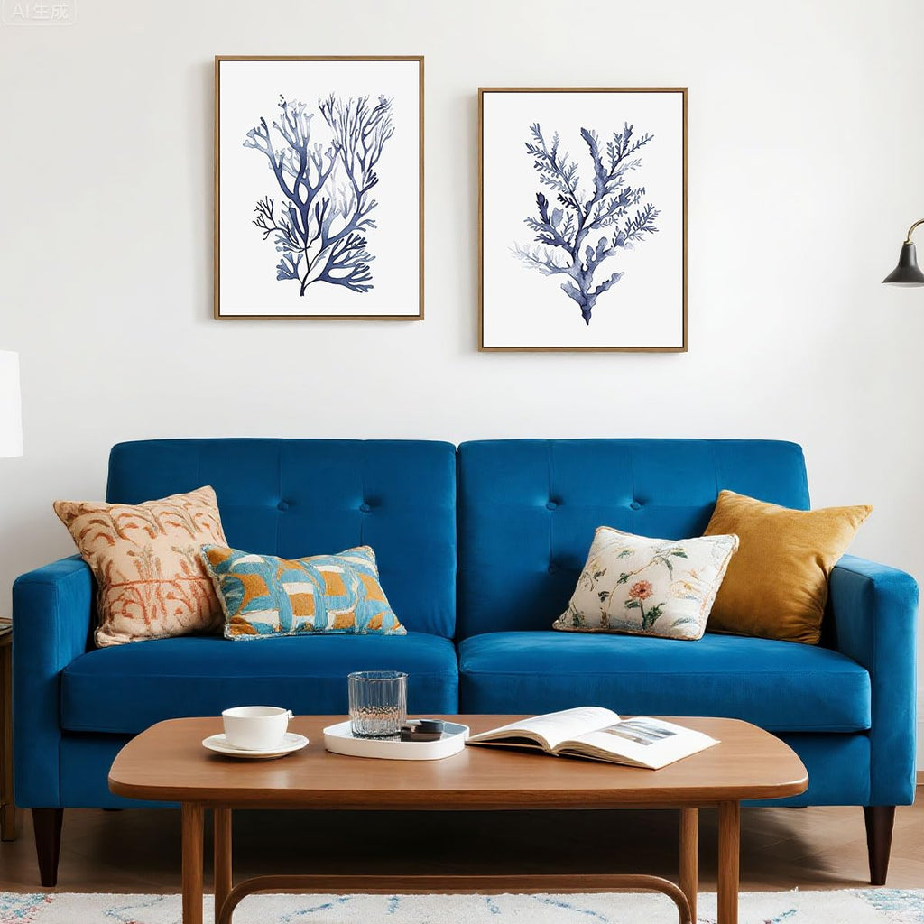 Sea Coral Wall Art Navy Blue Ocean Coral Painting 11"x14"x2Pcs