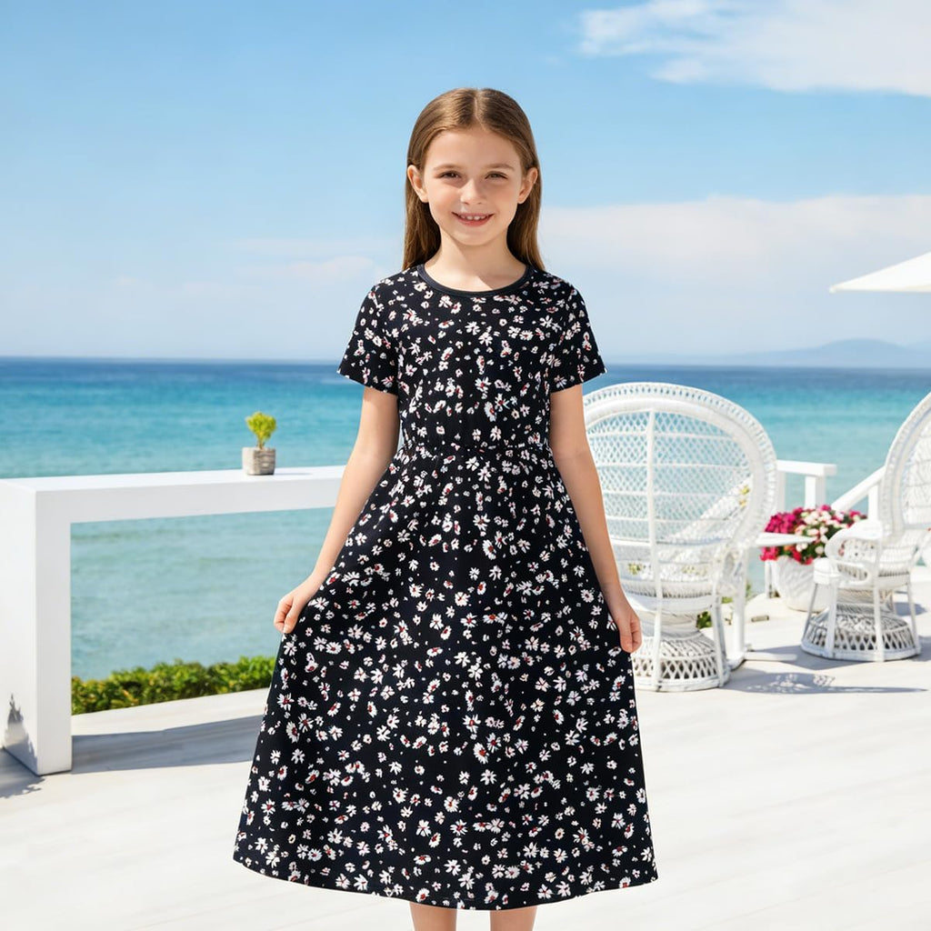 Girls Dresses Casual Maxi Dress Floral Print Dress for Girls