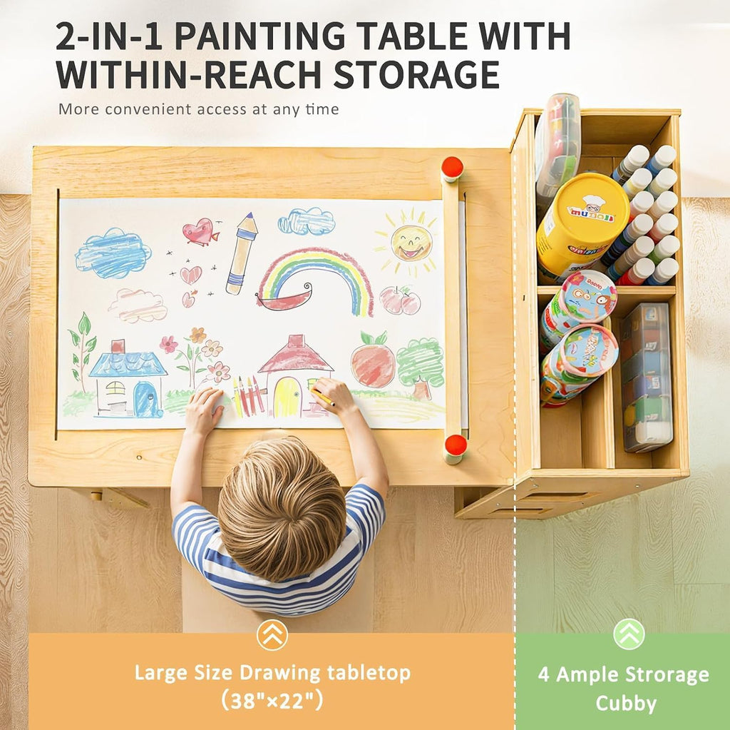 In-1 Kids Art Table and Chairs, Toddler Table and 2 Chairs Set FSC