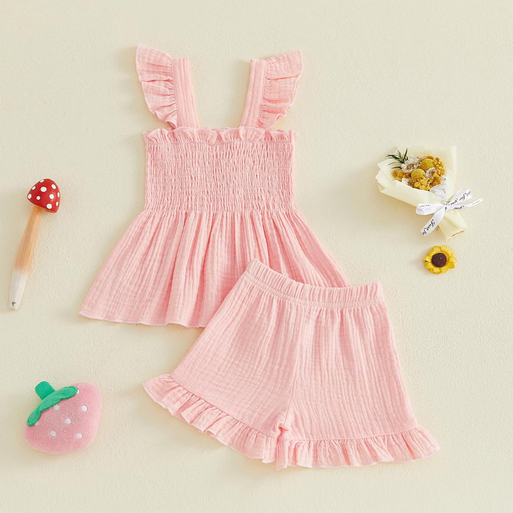 Toddler Baby Girl Summer Clothes Sleeveless Muslin Smocked Top Pants 6 9 12 2 3 4 Cute Kids Outfit