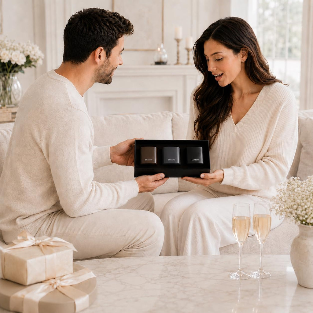 Luxury Scented Candle Set 3-Pack | Home Decor & Giftable Soy Candles | Champagne, Sandalwood & Amber | 75h Burn Time