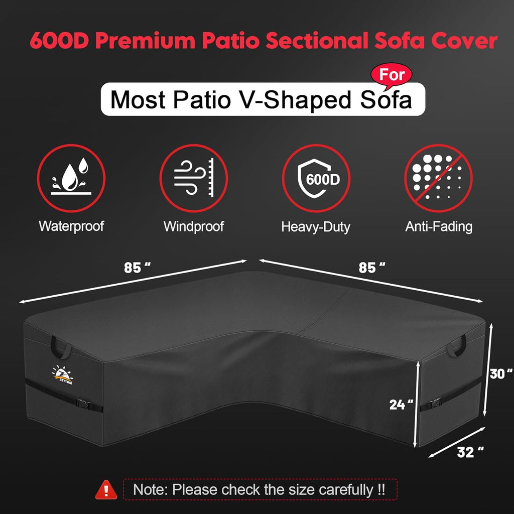 Outdoor V-Shaped Sectional Cover - 600D Heavy Duty Patio Sectional Sofa Cover, Waterproof Patio Furniture Covers for