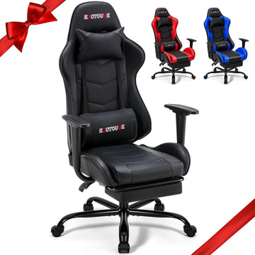 Black Ergonomic PC Massage Gaming Chair with Footrest