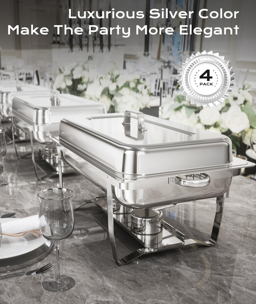 Chafing Dishes for Buffet 4 Pack, [Ultrasonic Mirror Polishing] Chafing Dish Buffet Set 9QT, [Rolled Edge Finger