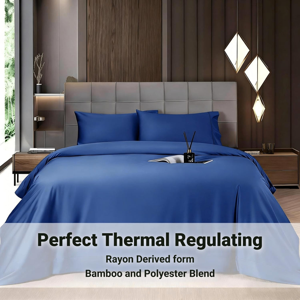 4 Piece California King Sheet Sets, Cooling Sheets, Navy Blue