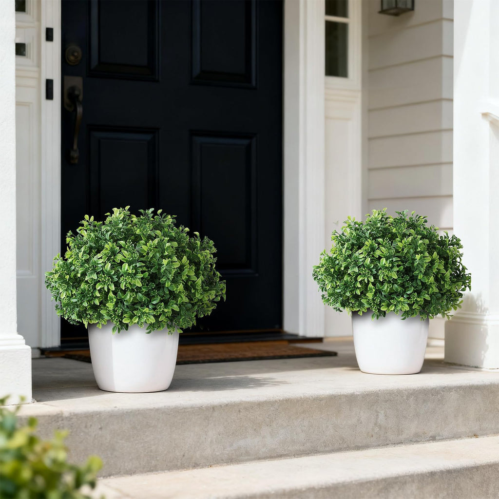 2 Sets Artificial Boxwood Topiary Ball Trees for Front Door Decor (Green)