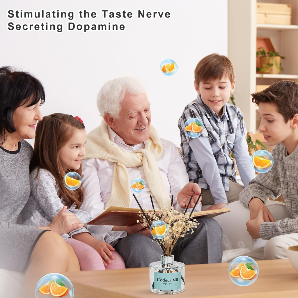Vill Reed Diffuser Set, 6.7 oz(200ml) Bright Citrus Scented Diffuser with 6 Oil Diffuser Sticks, Home Fragrance