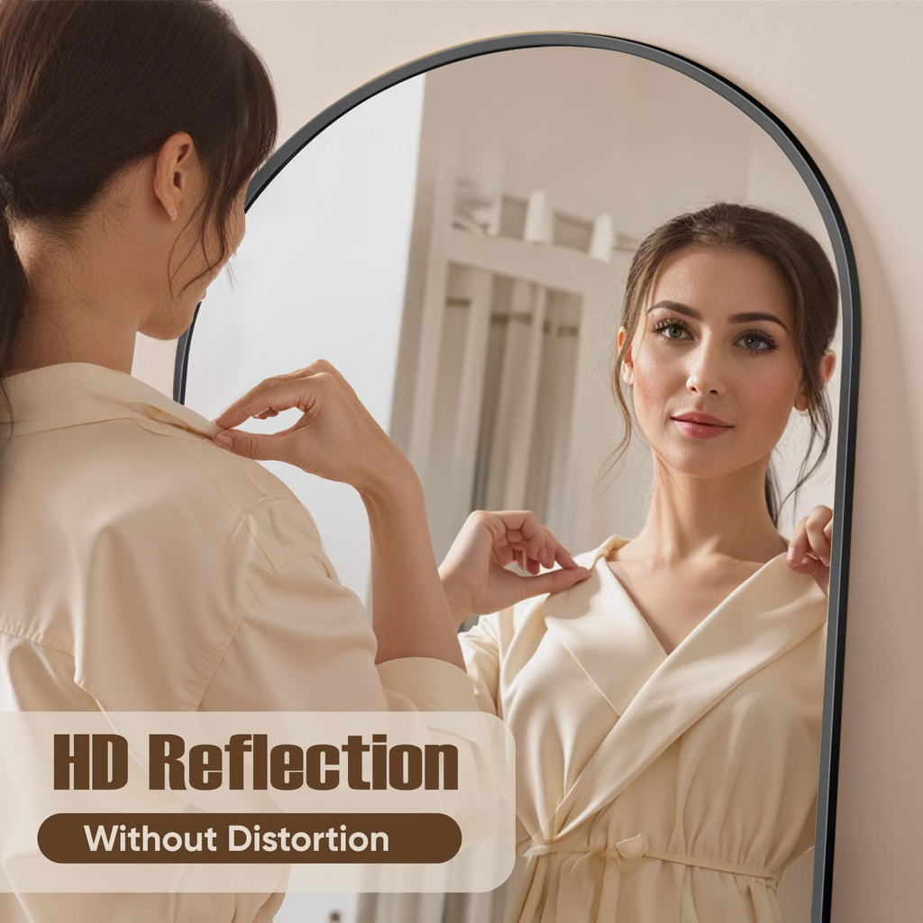 Oversized Floor Mirror, 81"x41" Arched Full Length Mirror, Black