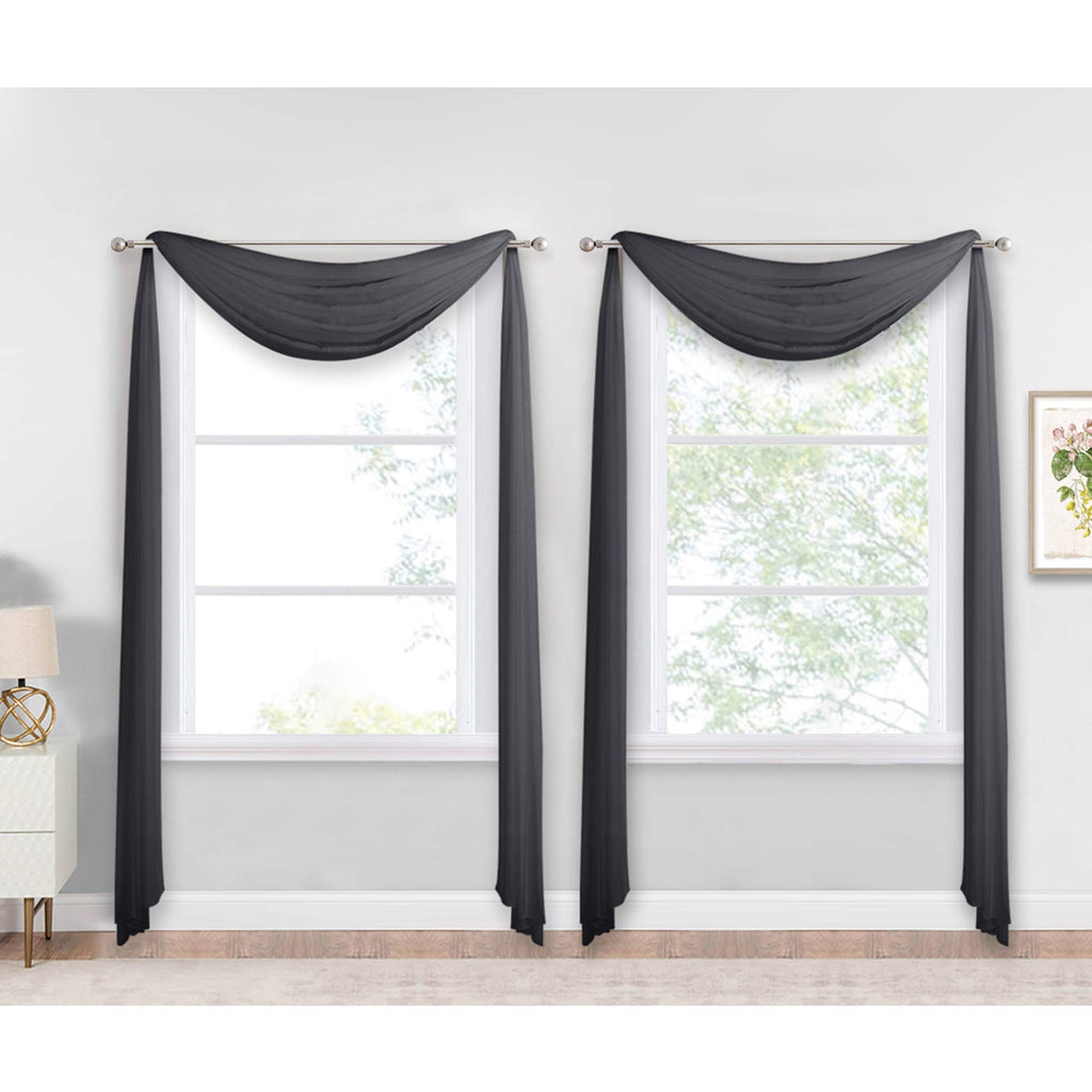 Black Sheer Villa Scarf Curtain Panels, Simple Voile Sheer Scarf Valance for Your Son & Farther Bedroom, 2 Pieces