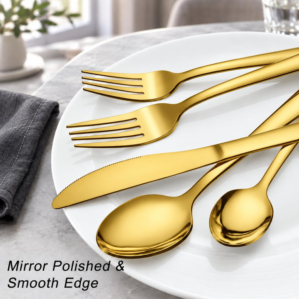 32% OFF 72P Gold Silverware Set for 12 - Stainless Steel Flatware Set with Mirror Polish, Gold Silverware Set