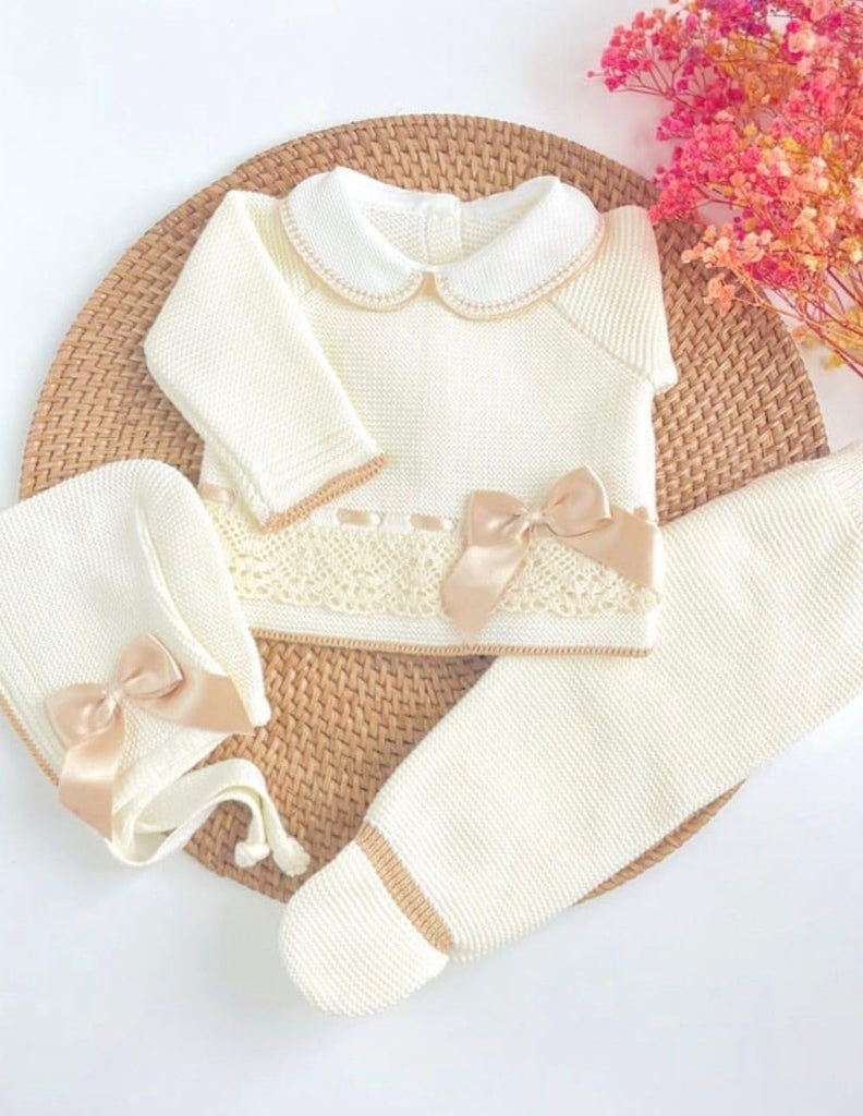 Newborn Long Sleeve Sweater Pants Hat Set Girl Knitted Coming Home Outfit 3 piece