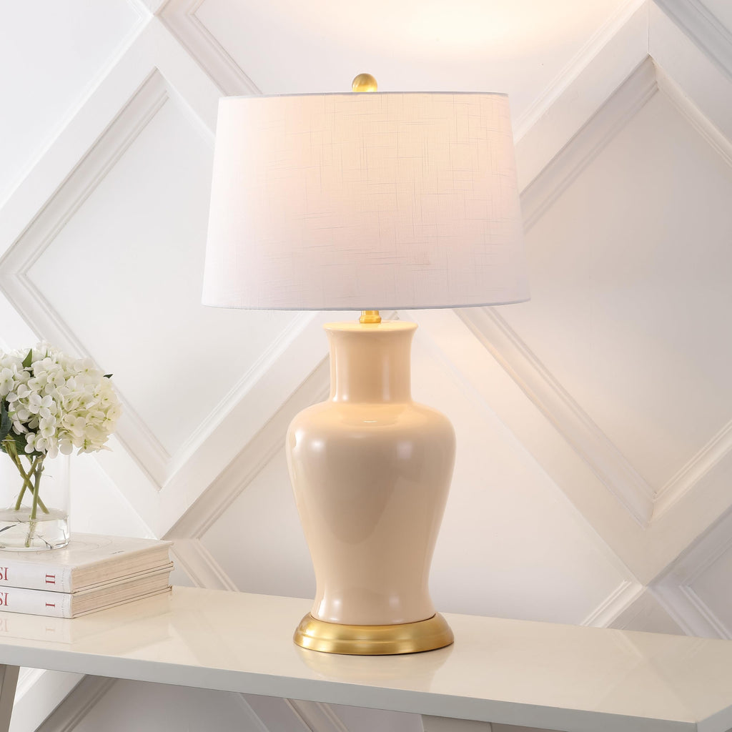Julian Classic Ceramic Urn Metal LED Table Lamp 29", Almond