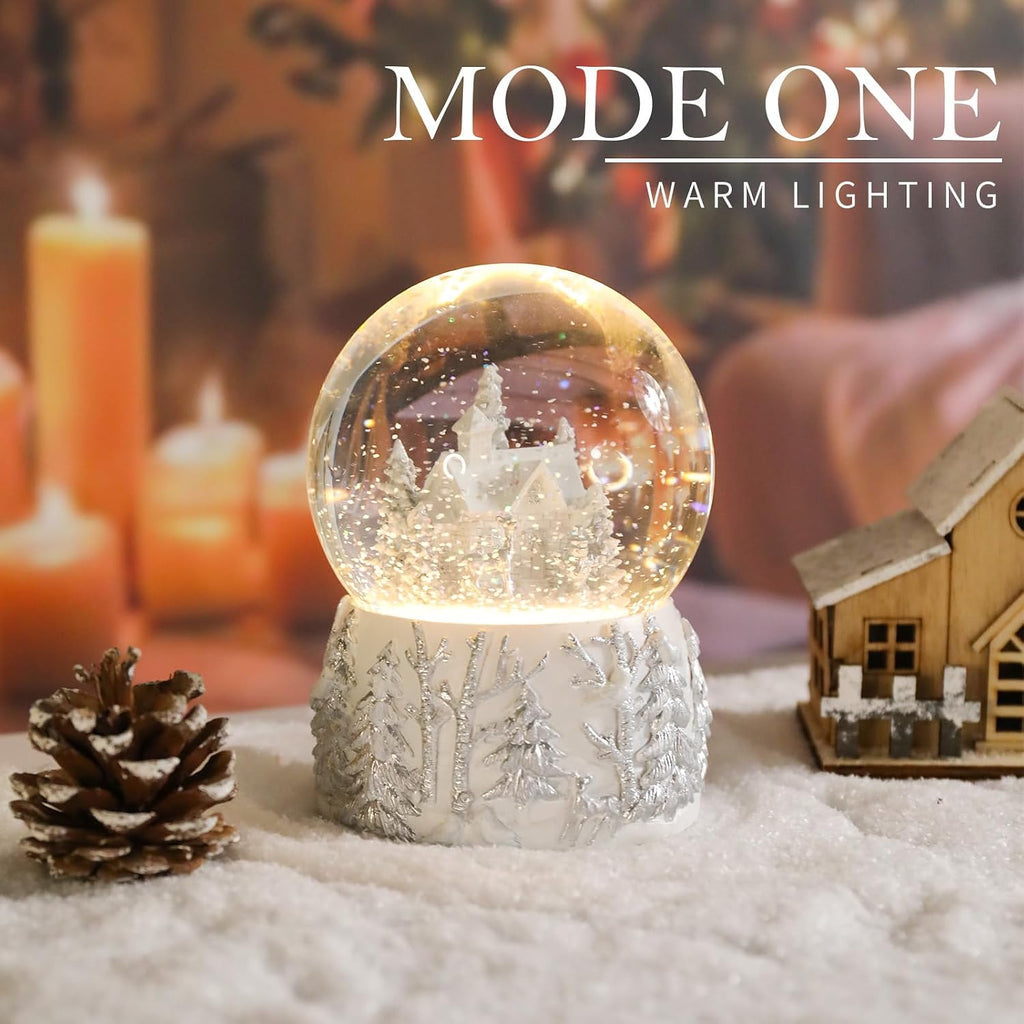 Christmas Snow Globe, White Winter Village Musical Snow Globe Decor
