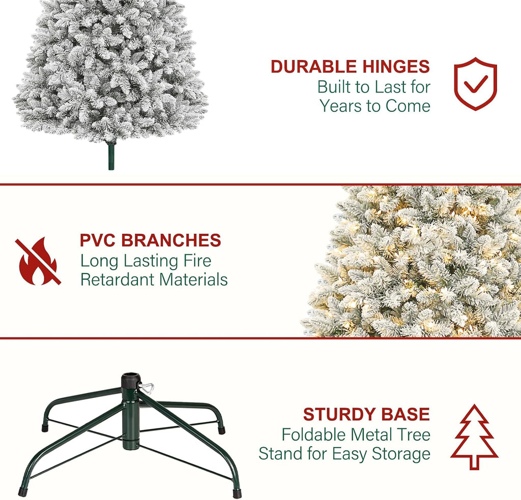 7.5 ft Flocked Prelit Christmas Tree with 450 Warm White LEDs