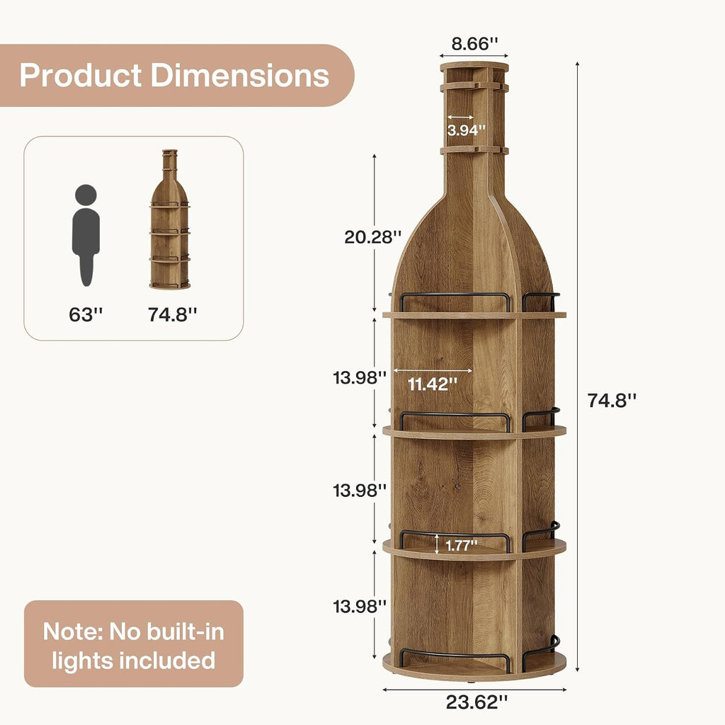 75" Tall Round Wine Rack, Freestanding Wine Bar Cabinet | Holds up to 60 Bottles, 4-Tier Storage Shelf with Glass