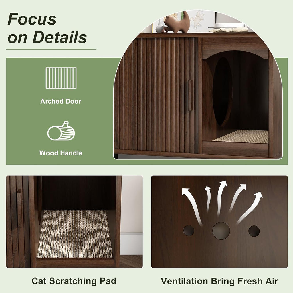 Cat Litter Box Enclosure Furniture, Fluted Hidden Litter Box, Walnut