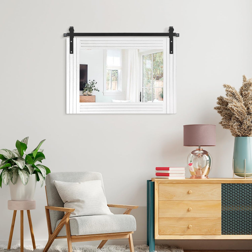 Farmhouse Wall Mirror Large Rectangle Wood Framed Mirrors Decor Bedroom Living Room Entryway Horizontal 18"x26"