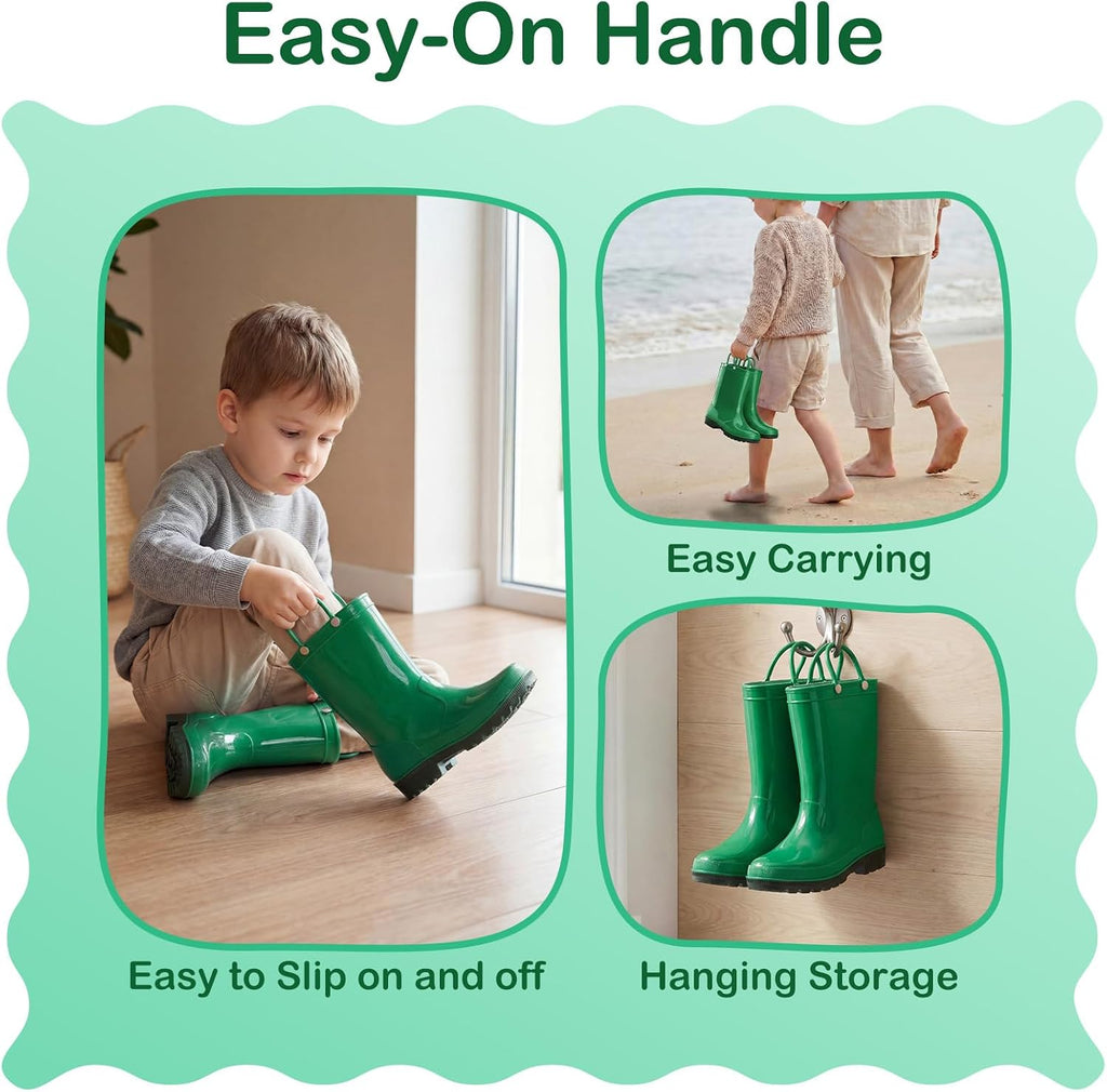 Toddlers Kids Rain Boots Waterproof Mud Shoes with Easy-On Handles