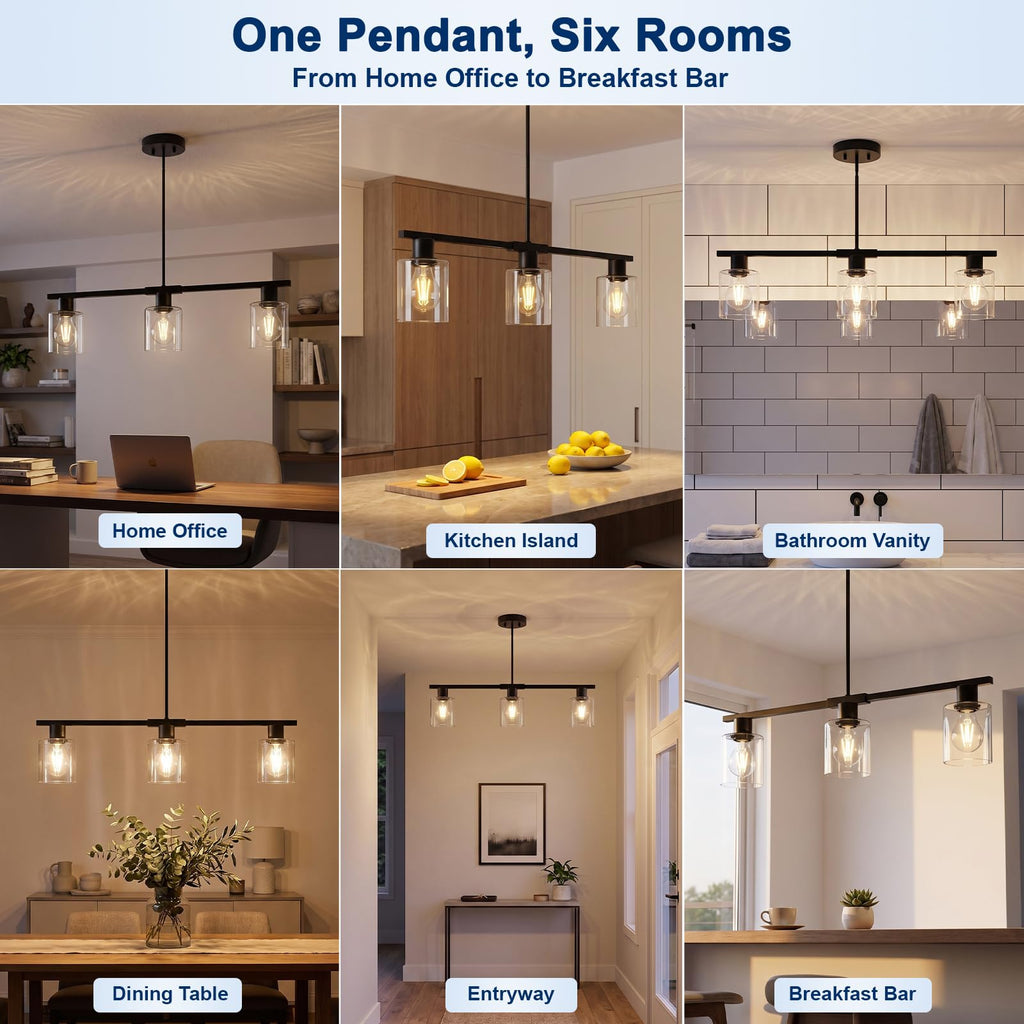 Pendant Lights Kitchen Island, Glass Linear Hanging Fixture