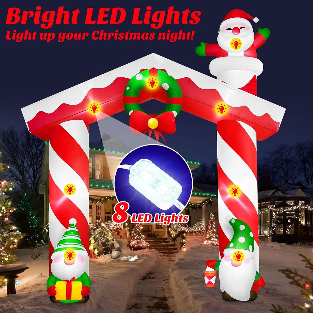 10FT Christmas Inflatable Gnomes and Santa Arch Outdoor Decoration