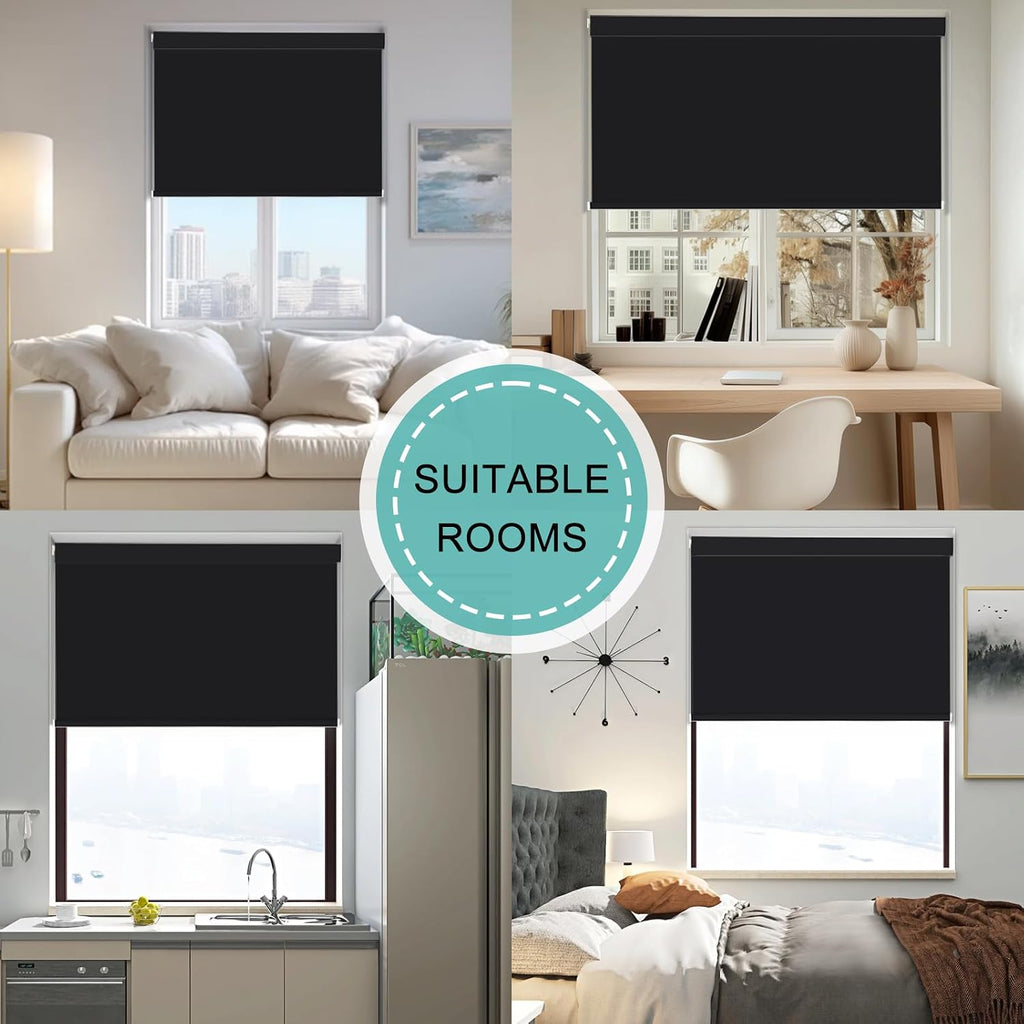 No Drill No Tools Blackout Roller Shades for Window, Cordless Roller Shades Thermal Insulated UV Protection Privacy
