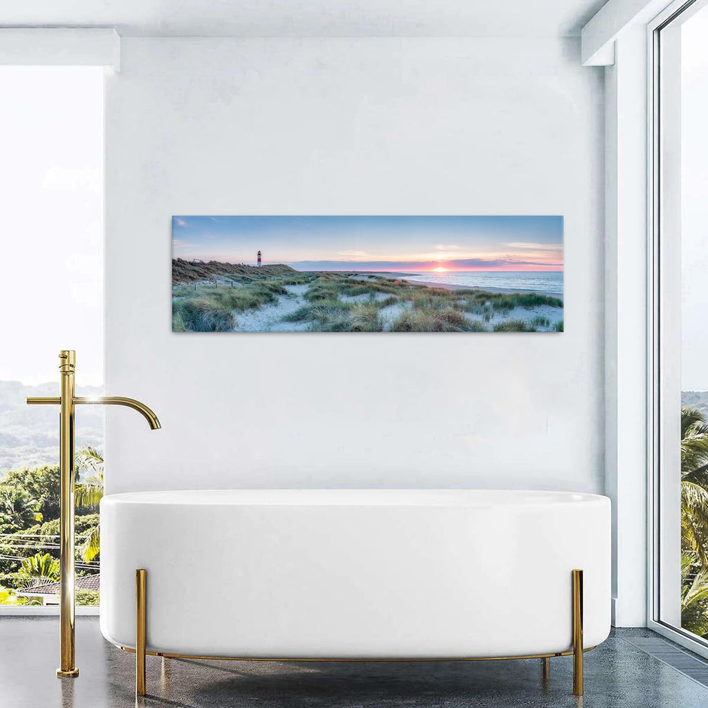 Beach Wall Art Coastal Wall Decor Sunset Lighthouse Landscape Canvas Prints Modern Horizontal Ocean Scenery Pictures