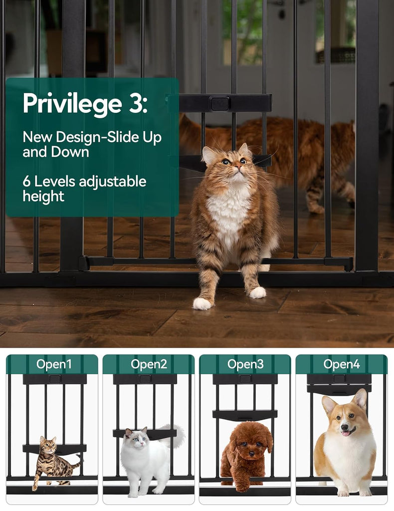 36" Tall Dog Gate with Cat Door, CatPrivilege II, 29-48", Black