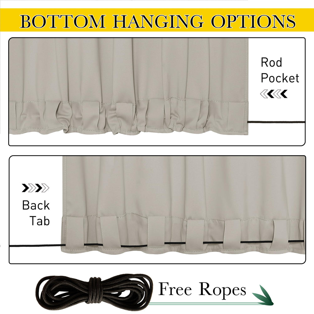 2 Panels Privacy Outdoor Curtains Waterproof, Thermal Insulated Windproof Pocket & Back Tab on Top and Bottom Light &