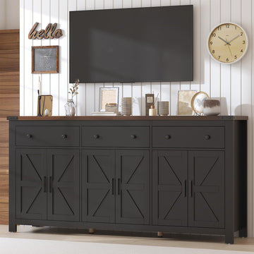 71" Large Sideboard Buffet Cabinet with Storage, Farmhouse Coffee Bar with 3 Drawers and 6 Barn Doors, Long Wider