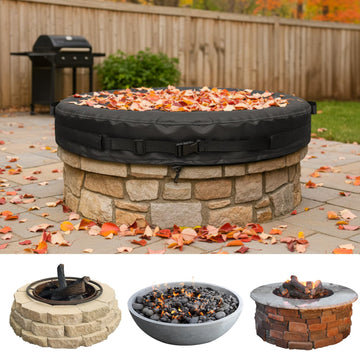 Round Fire Pit Cover 51-56" | Heavy Duty 600D Oxford Waterproof Outdoor Firepit Cover with Adjustable Buckle Strap