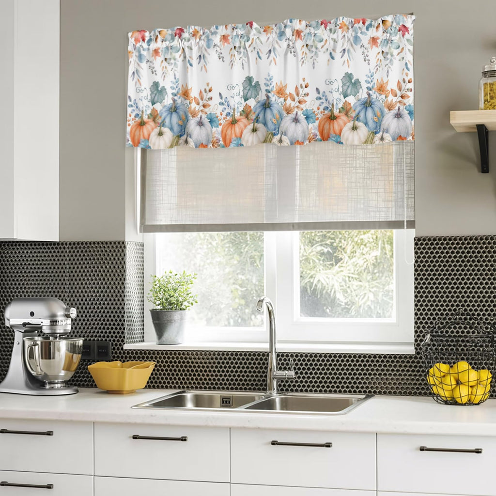 Fall Valances for Windows 2 Pack Farmhouse Pumpk Valance Curtains Rod Pocket Window Treatments Thanksgiving Autumn