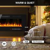 60" Ultra Thin Electric Fireplace Insert-ETL Certified, Recessed/Wall Mount, 3D Flame with Crystal