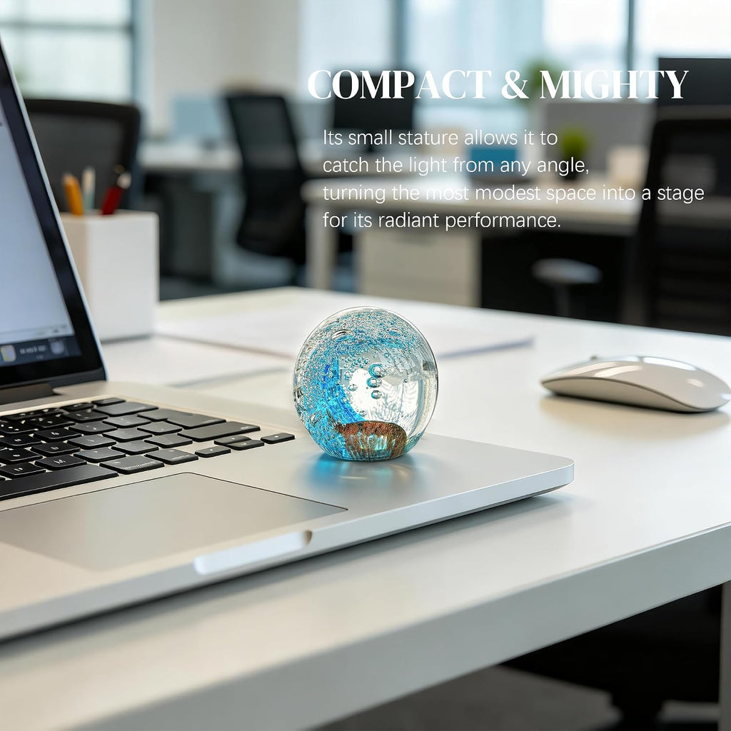 Hand Blown Glass Ocean Waves Ball Paperweight