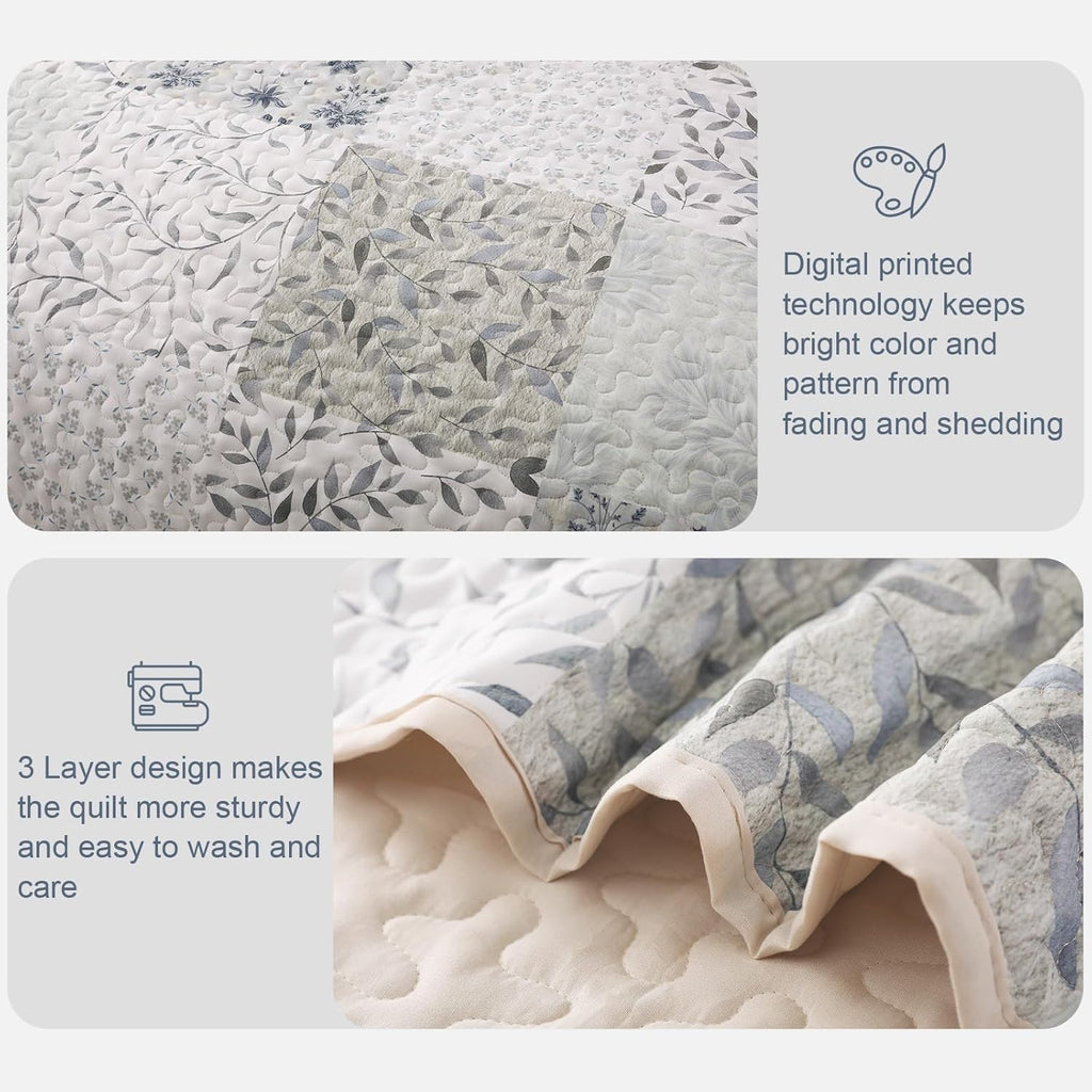 Reversible Boho Quilts Queen, Gray Soft Bedspreads Lightweight Coverlet All Season Patchwork Quilt Bedding Set with