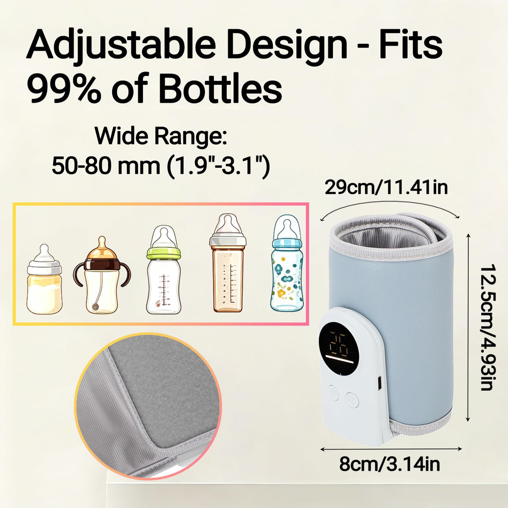 PortableUSB Baby Bottle Warmer Sleeve,Digital Temp Display,Travel,Blue