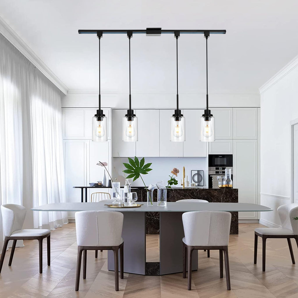 4 Pack H Type Track Pendant Lighting Black with Clear Glass Shades