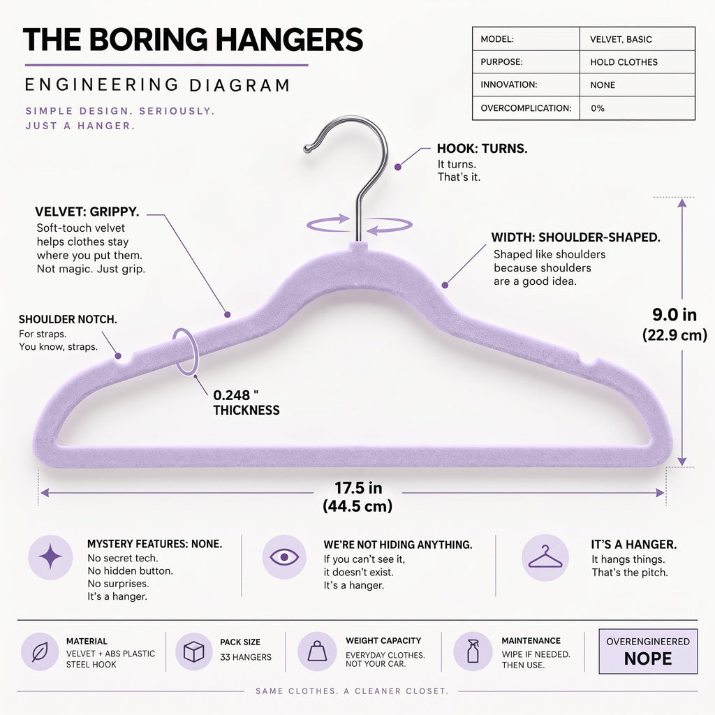 33 Pack Light Purple Velvet Felt Hangers, Non Slip