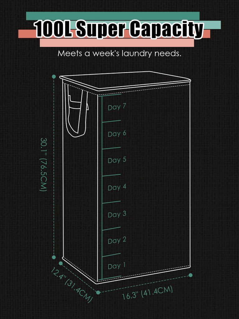 Laundry Hamper with Lid, Reinforced Sturdy Clothes Hamper with Anti-Puncture Base, Large Collapsible Laundry Basket