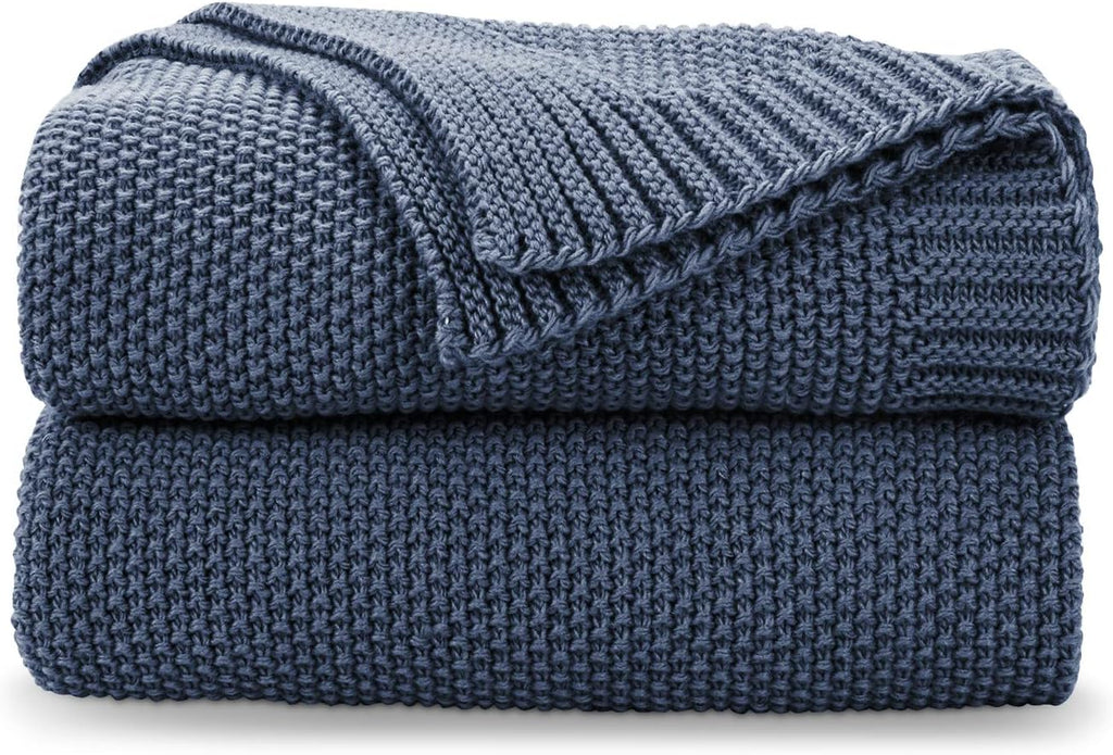 Blue Throw Blanket, Soft Cozy Cable Knit Throw, Lightweight Warm Decorative Farmhouse Christmas Blanket, 50"x60"